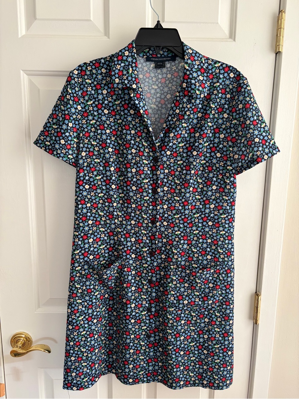 French Connection Short-Sleeve Floral Button-Front Shirt Dress